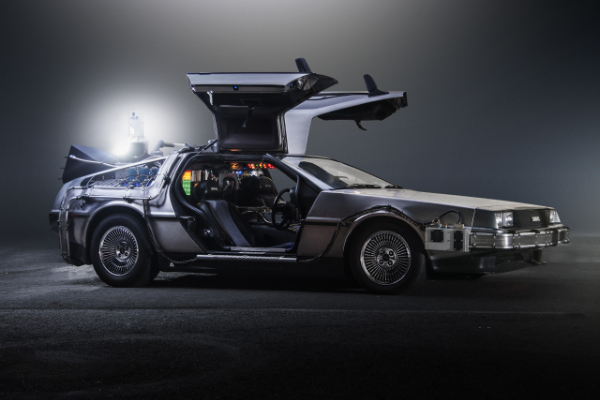 Image of a Delorean sports car configured as the prop from Back To The Future